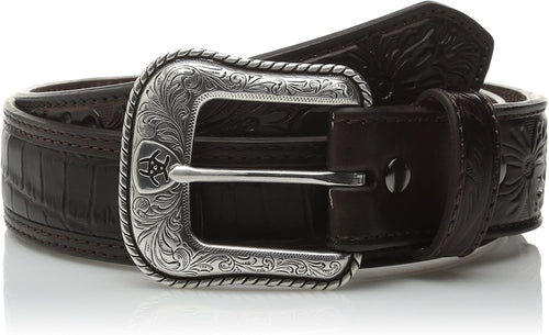 Ariat Mens Western Floral Embossed Crocodile Leather Belt