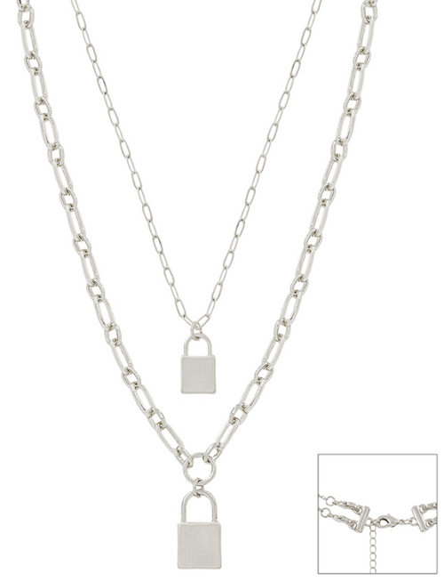 Silver Locket Double Layered 17"-19" Multi Way Necklace Earring Set