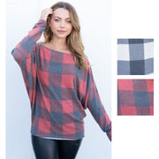White Birch Womens Dolman Sleeve Buffalo Plaid Knit Top
