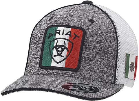Ariat Mens Mexico Flag Adjustable Snapback Mesh Cap Hat (Heather Grey, One Size)