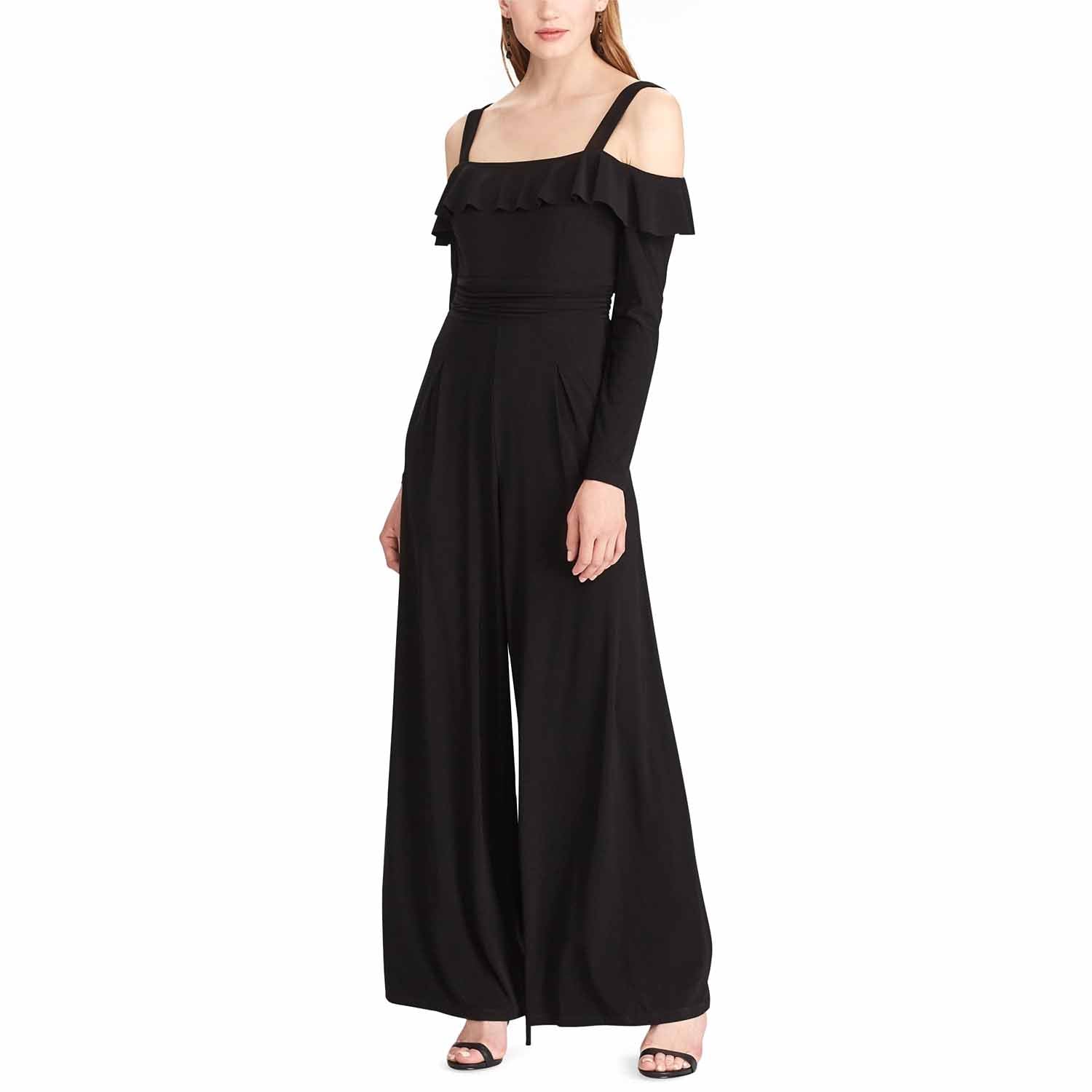 American Living Womens Off-The-Shoulder Wide-Leg Jumpsuit (Black, 12)