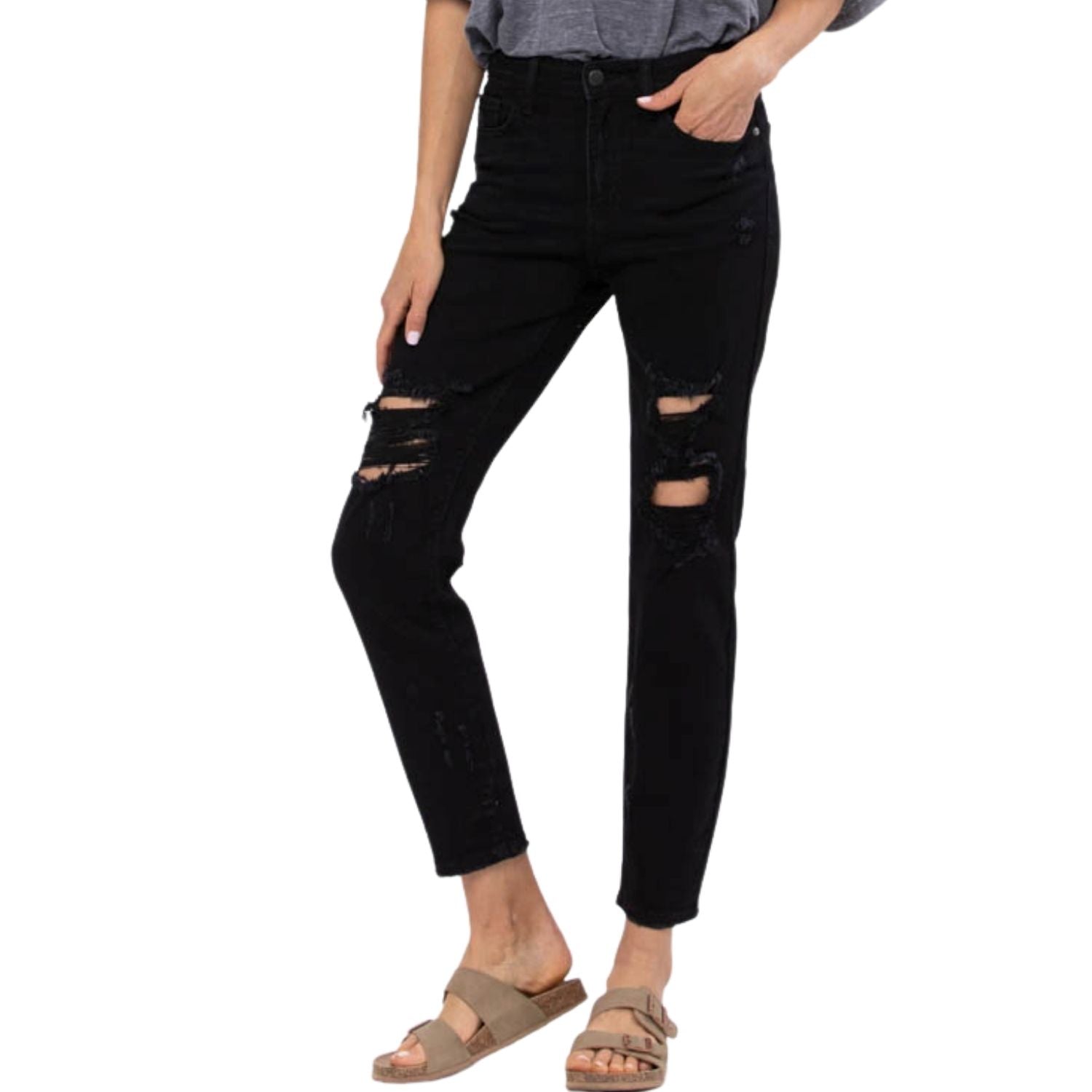 Judy Blue Womens High Waist Destroyed Denim Boyfriend Jeans