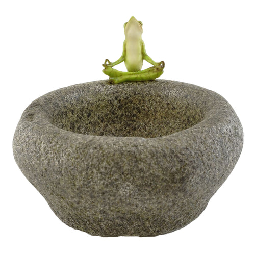Top Collection Garden Frog Meditating On Large Functional Stone Flower Pot