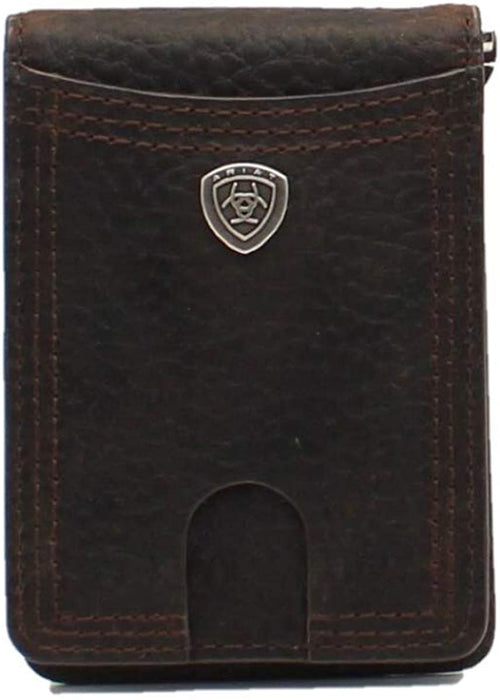 Ariat Mens Rowdy Shield Logo Brown Money Clip Bifold Wallet