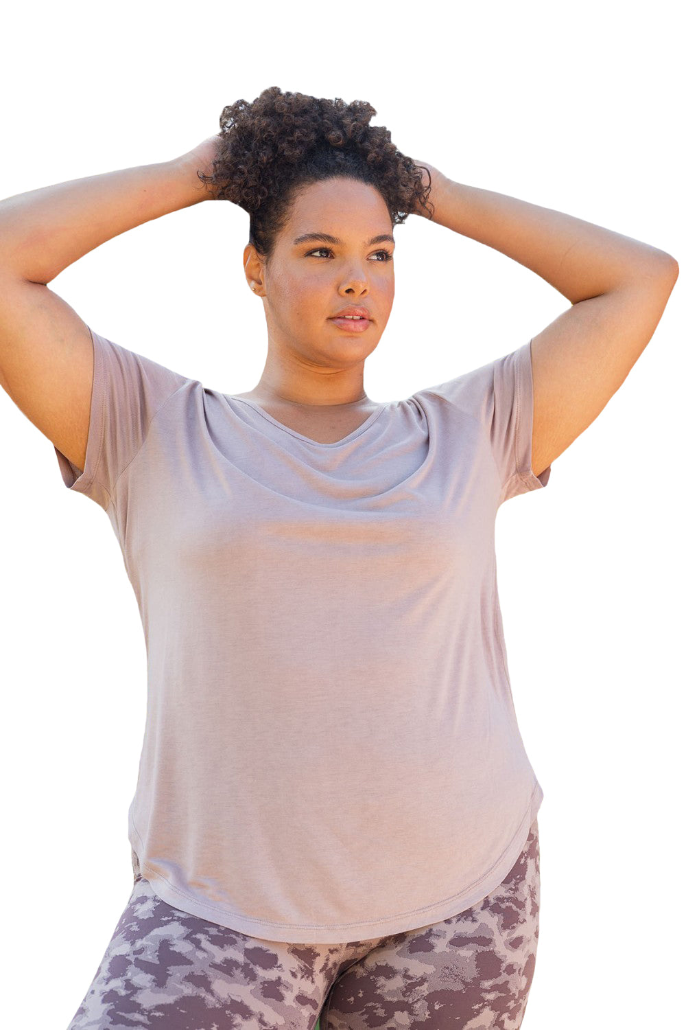 Mono B Womens Essential Tie-Front Wavy Side Short Sleeve Top