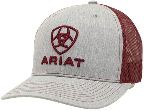 Ariat Mens Richardson 112 Adjustable Snapback Trucker Hat (Grey/Burgundy)