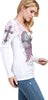 Vocal Womens Cross Wings with Stitches Rhinestone Long Sleeve Top