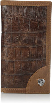 Ariat Mens Gator Print Brown Leather Rodeo Wallet Checkbook Cover