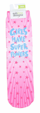 Sublime Designs Adult Fun Printed Crew Socks-Girls Have Super Powers