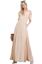 Davi & Dani Womens Ruffle Sleeve Cold Shoulder Maxi Dress