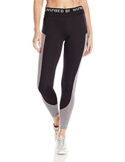 Energie Juniors Lola Mesh Inset Active Legging with Verbiage Waistband, Black/Grey, S