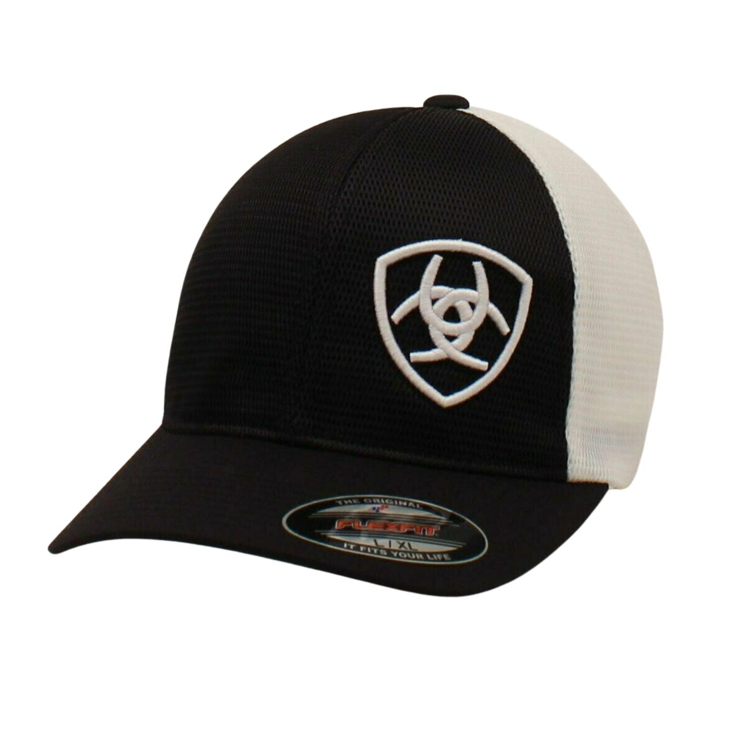 Ariat Mens Offset Embroidered Shield Logo Mesh Flexfit Baseball Cap