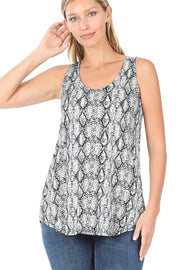 Zenana Womens Snakeskin Print Sleeveless Round Hem Top