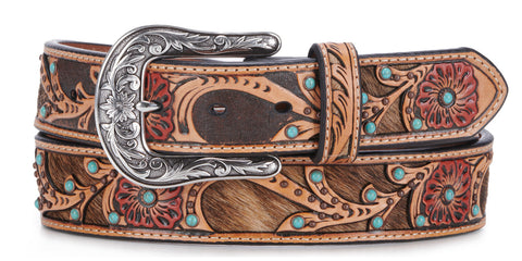 Ariat Womens Western Filigree Rhinestone Removable Buckle Embossed Leather Belt