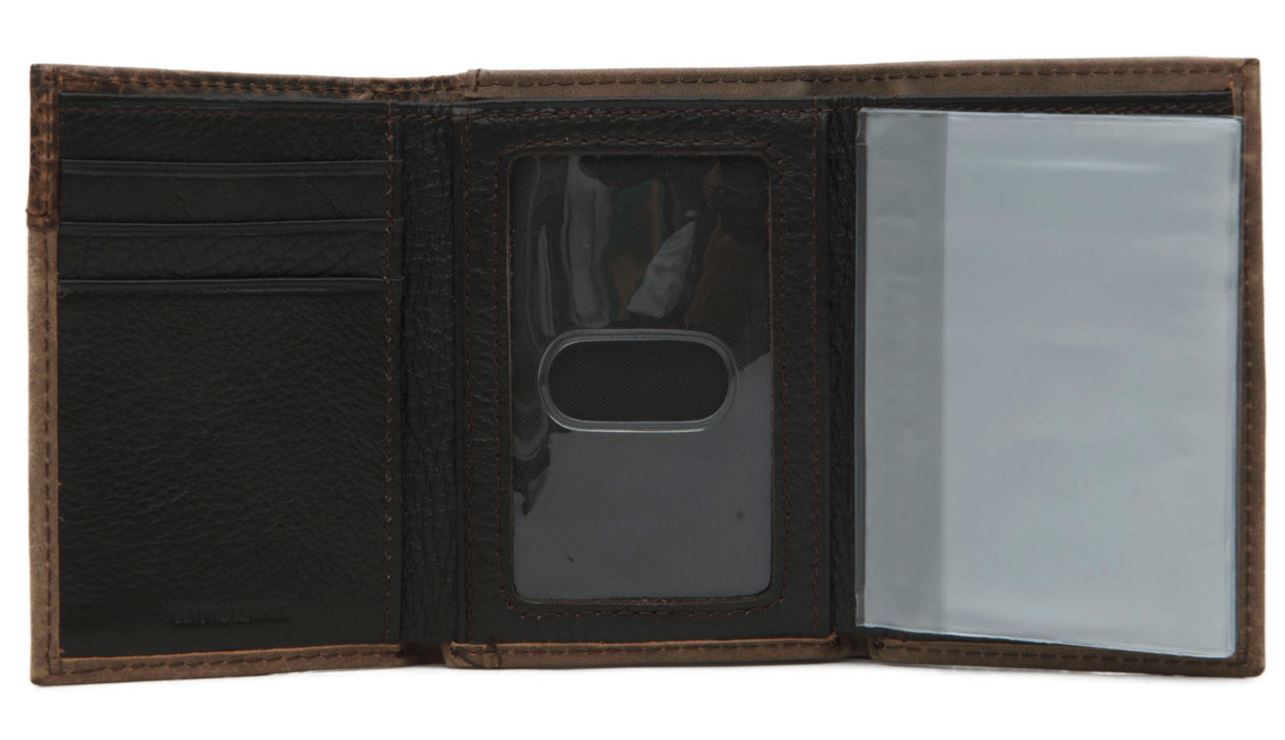 Ariat Mens Brown Leather Boot Stitched Tri-Fold Wallet (Medium Brown)