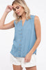 Mine Womens Chambray Button Down Sleeveless Top