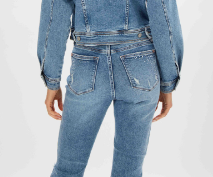 Judy Blue Womens Rhinestone Embellished High Waisted Slim Fit Jeans