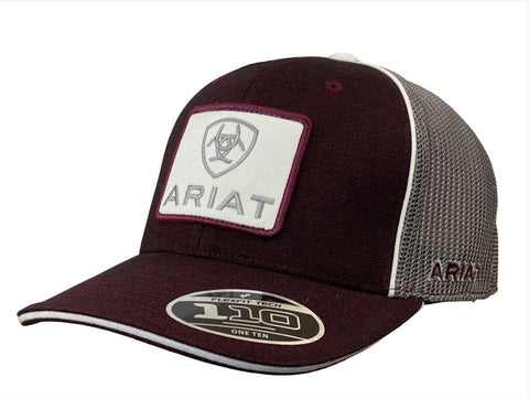 Ariat Mens Flexfit 110 Adjustable Snapback Cap Hat (Burgundy/Grey)