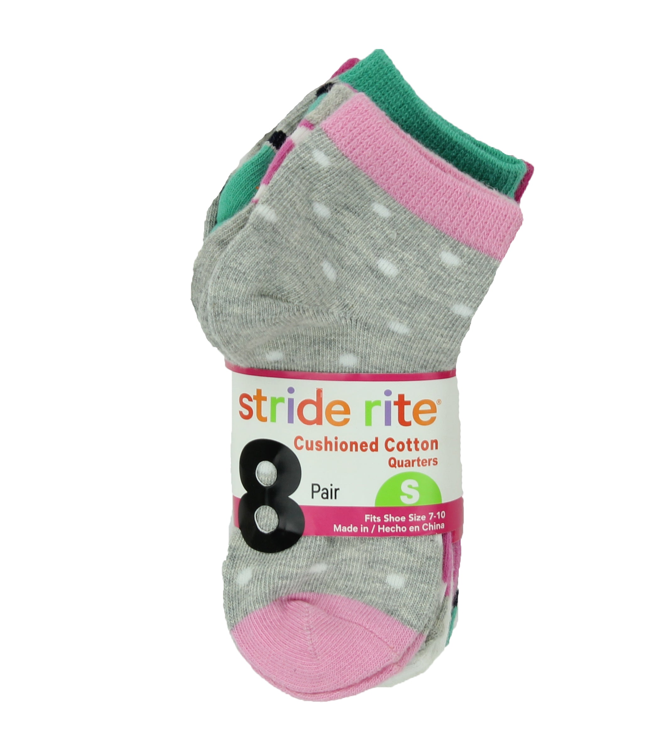 Stride Rite Girls Combed Cotton Quarters Socks-8 Pack