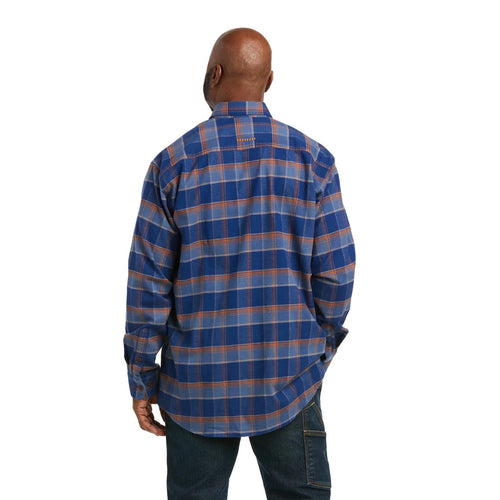 Ariat Mens Rebar Flannel Durastretch Workshirt Blue Depths Plaid