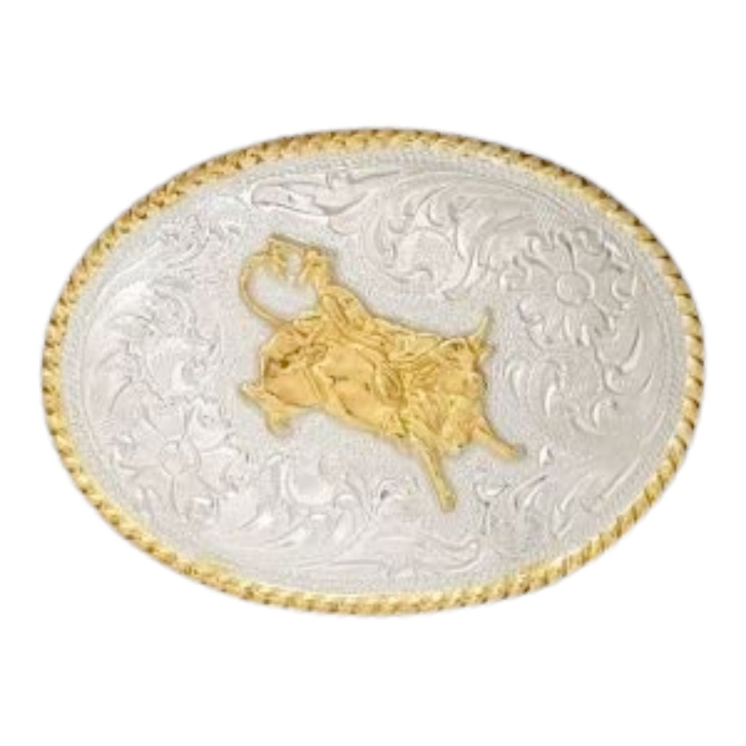 3D Belt Company Silver Strike Bull Rider Kids Belt Buckle, Silver / Gold