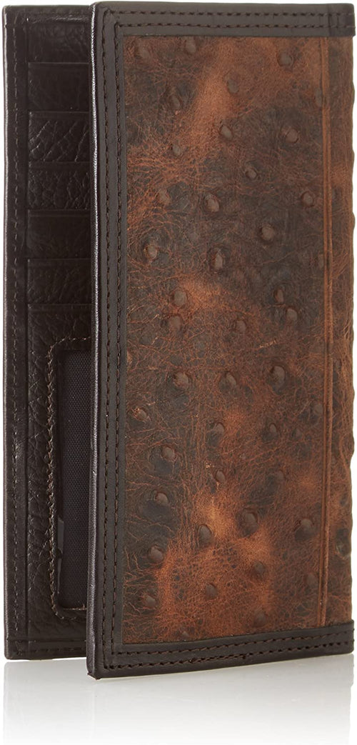 Nocona Mens Vintage Ostrich Leather Rodeo Wallet Checkbook Cover (Brown)