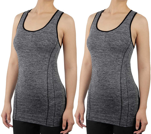 iLoveSIA Womens 2 Pack Racerback Supportive Workout Tank Tops (Grey, Medium)