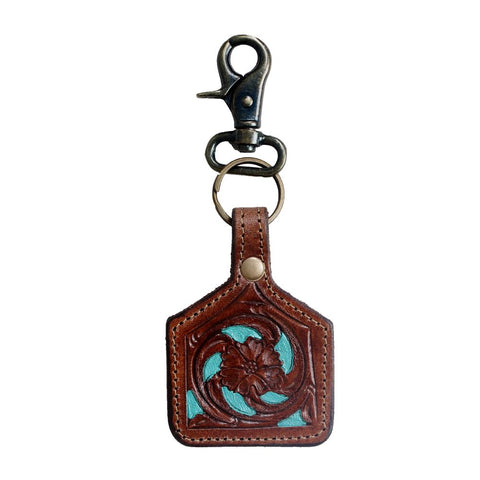 Myra Bag Turquoise Hues Flower Leather Keychain