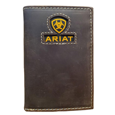 Ariat Performance Work Mens Leather Tri-Fold Wallet (Dark Brown)