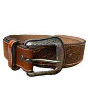 Hooey Mens Western Overlay Tooled Leather Belt (Brown, 40)