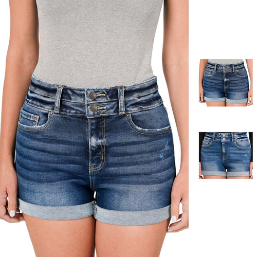 Zenana Womens Cuffed Double Button Denim Shorts