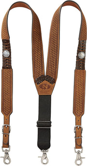 Nocona Mens Buffalo Nickel Concho Basket Weave Leather Suspenders