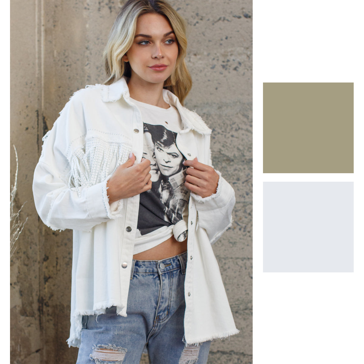 Blue B Womens Studded Fringe Denim Jacket, Shacket