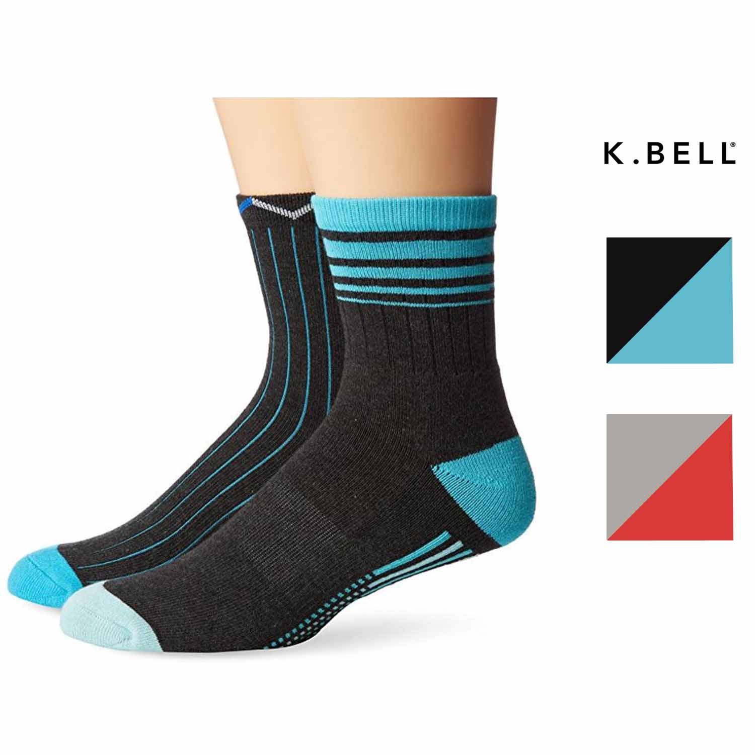 K. Bell Mens 2 Pack Variegated Stripe Hi Top Crew Sock