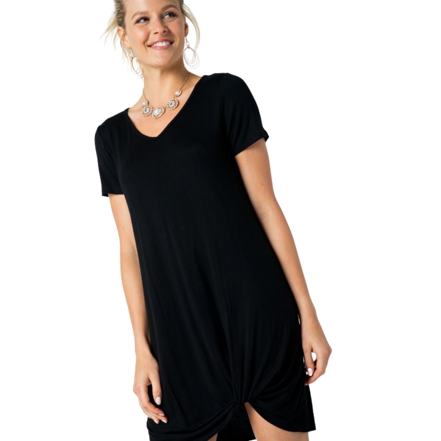 Vocal Womens Short Sleeve V-neck Twist Front Dress