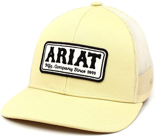 Ariat Mens Logo Patch Mesh Back Adjustable Snapback Cap Hat (Light Yellow)