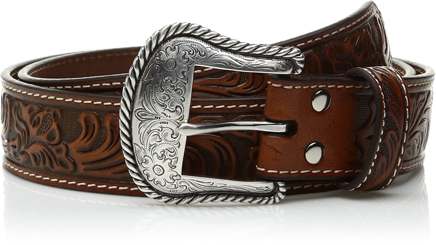 Nocona Mens Floral Embossed Western Leather Belt