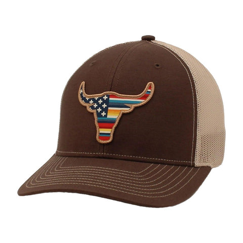 Ariat Mens USA Flag Serape Bull Brown Trucker Hat