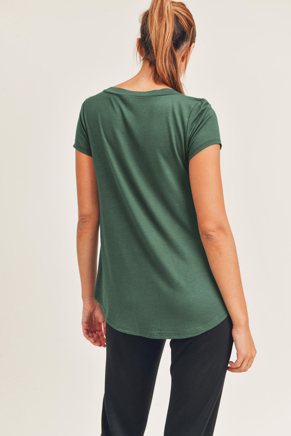 Mono B Womens Longline Deep V-Neck Pocket Short Sleeve Shirt