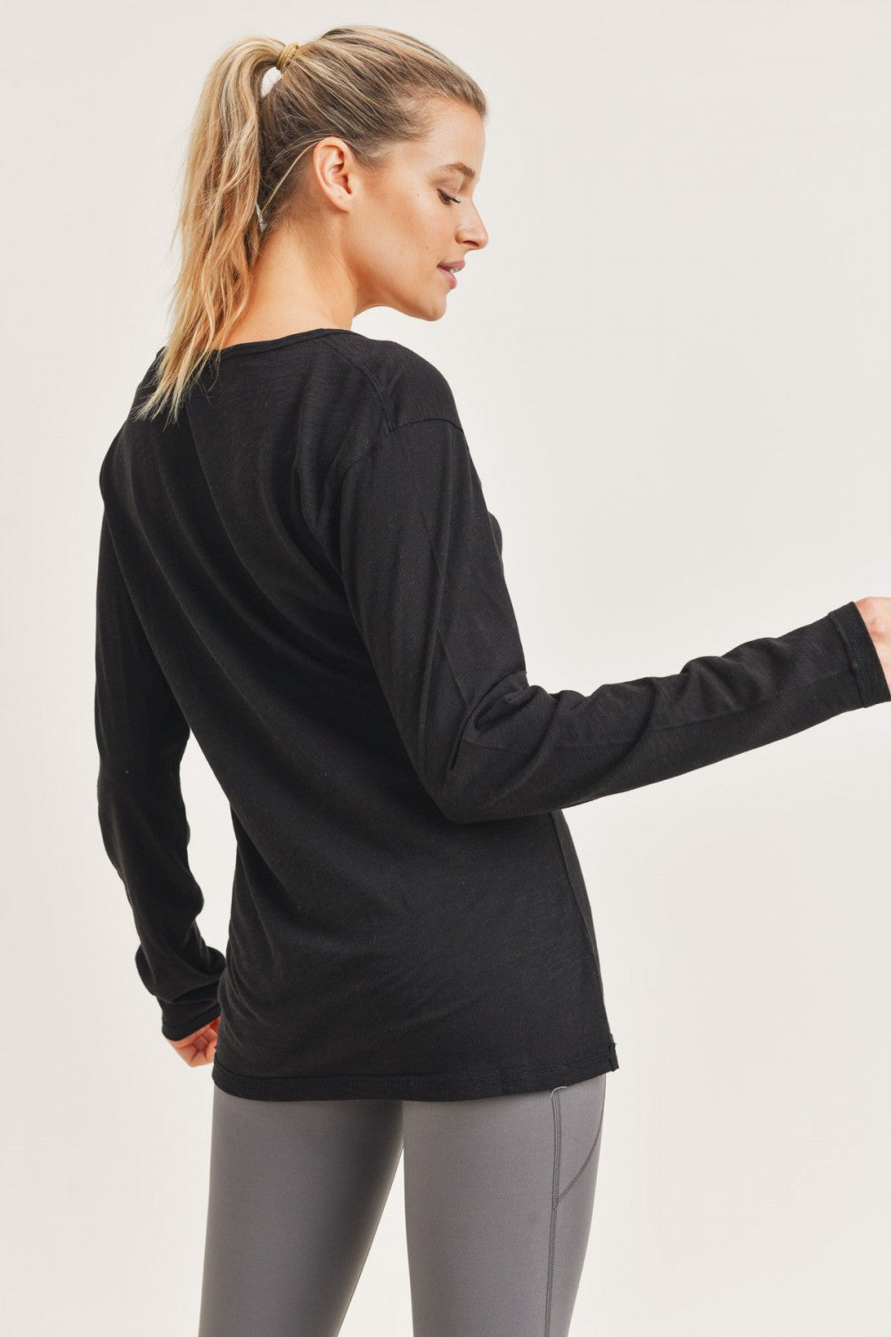 Mono B Womens Essential Longline V-Neck Long Sleeve Top