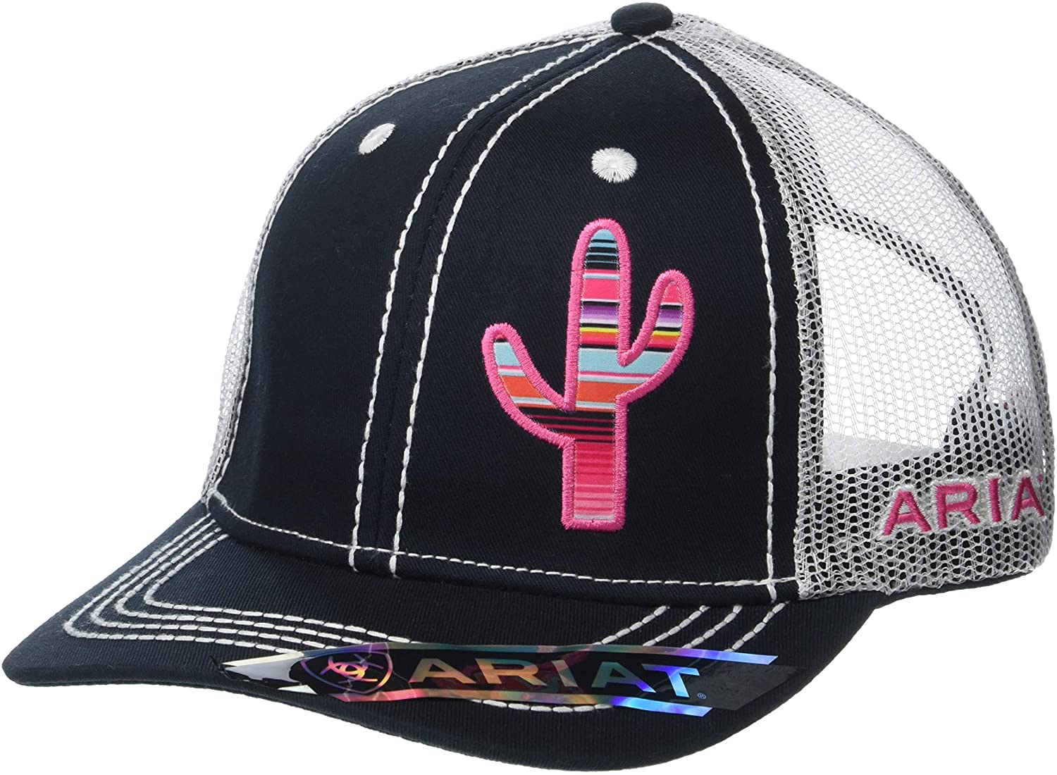 Ariat Women's Cactus Logo Snapback Mesh Cap Hat (Navy/White, One Size)