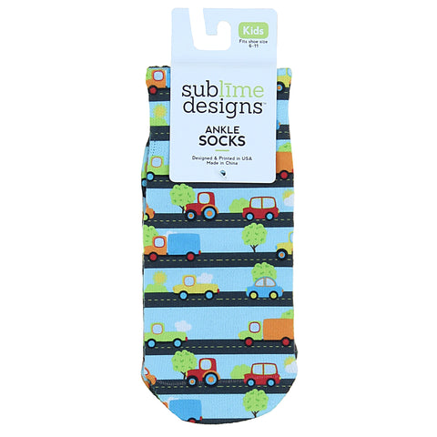 Sublime Designs Kids Fun Printed Ankle Socks-Cars