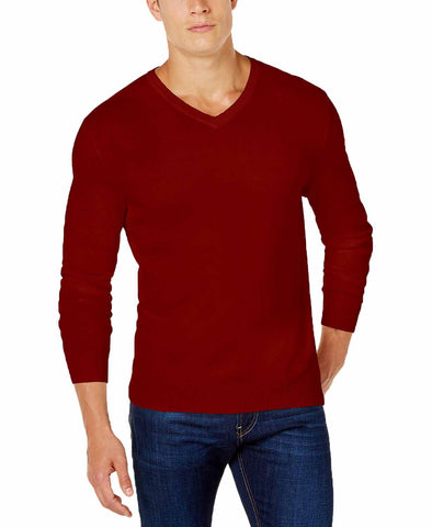 Club Room Mens V-Neck Cotton Sweater ( Maraschino,XL)