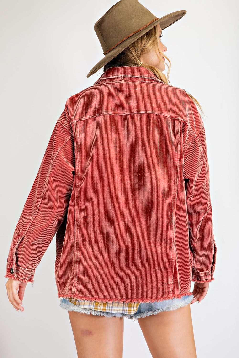 Easel Womens Raw Hem Button Down Corduroy Jacket