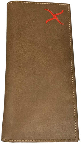 Twisted X Mens Leather Rodeo Checkbook Wallet ( Brown / Red)
