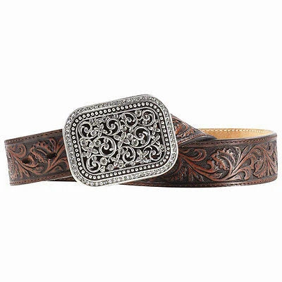 Ariat Womens Western Filigree Rhinestone Removable Buckle Embossed Leather Belt
