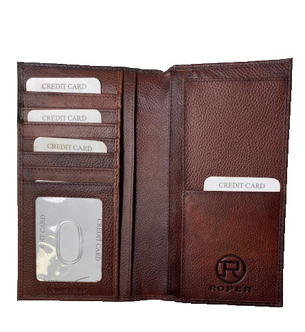 Roper Mens Leather Cross Cut-Out Rodeo Checkbook Wallet Brown