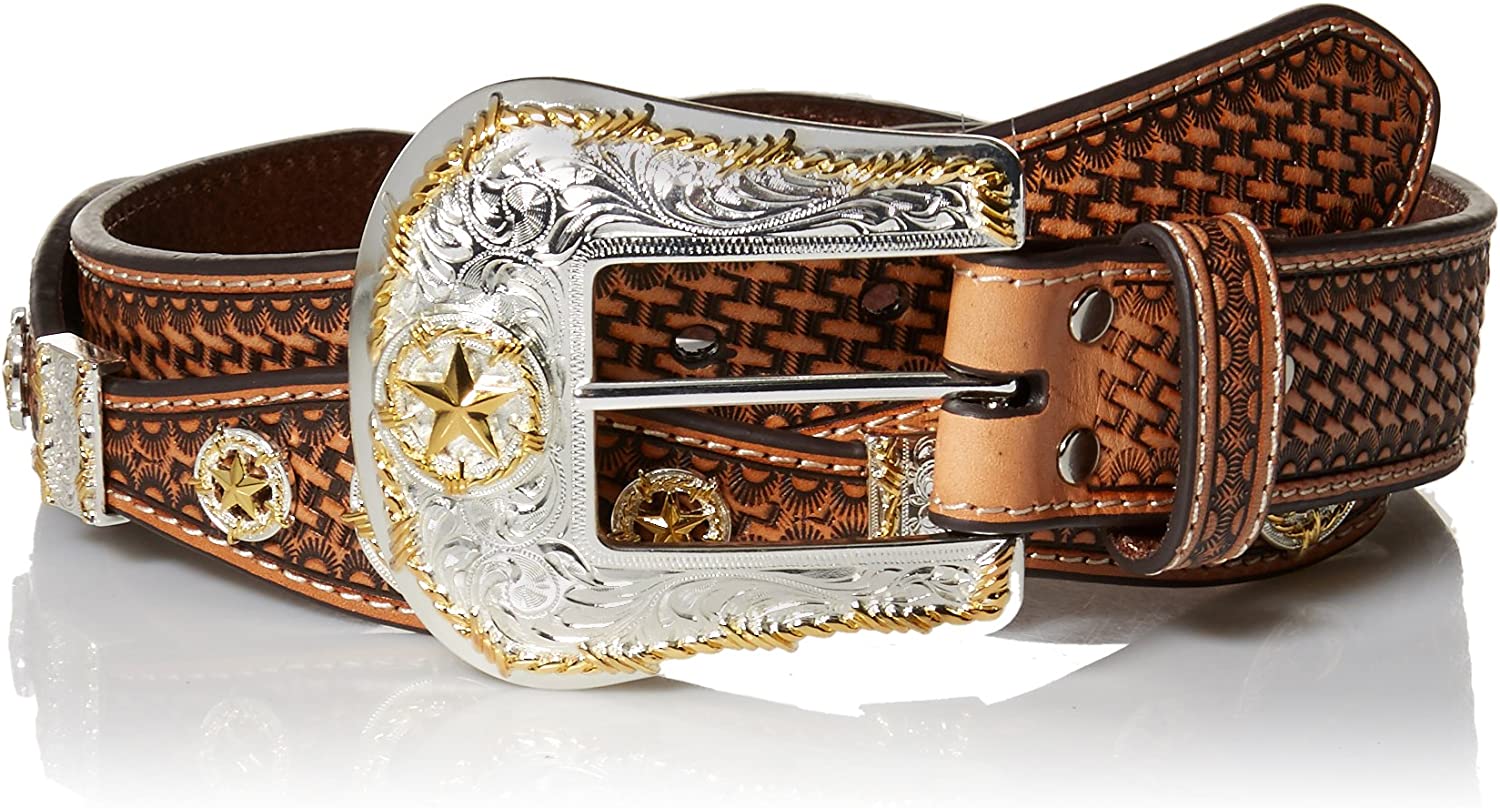 Nocona Mens Star Scallop Leather Belt