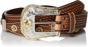 Nocona Mens Star Scallop Leather Belt
