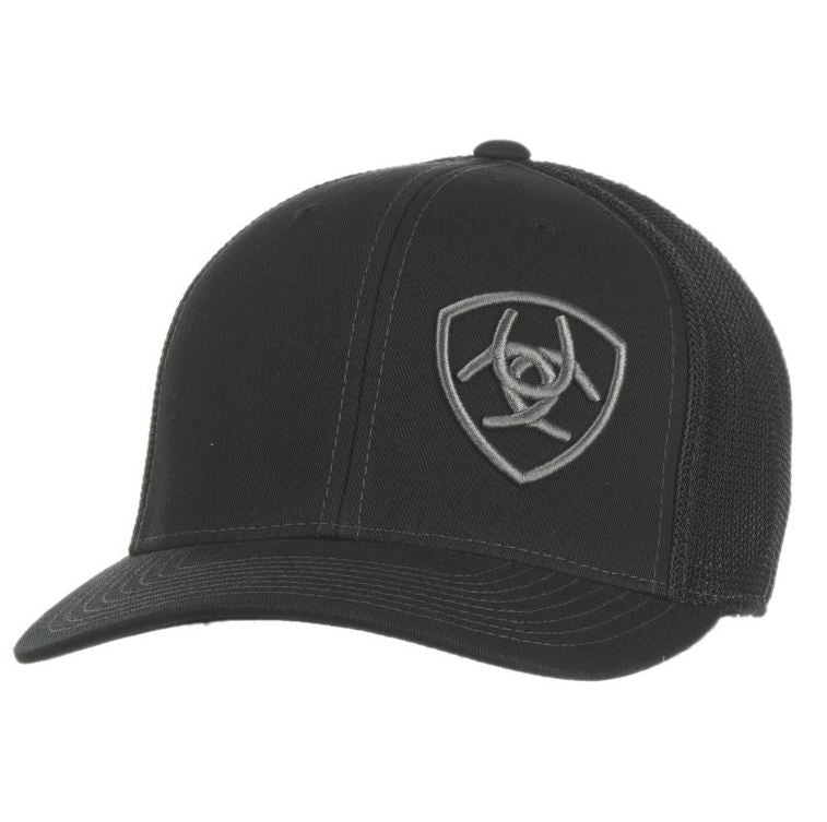 Ariat Mens Black with Grey Embroidered Logo Mesh Snap Back Cap